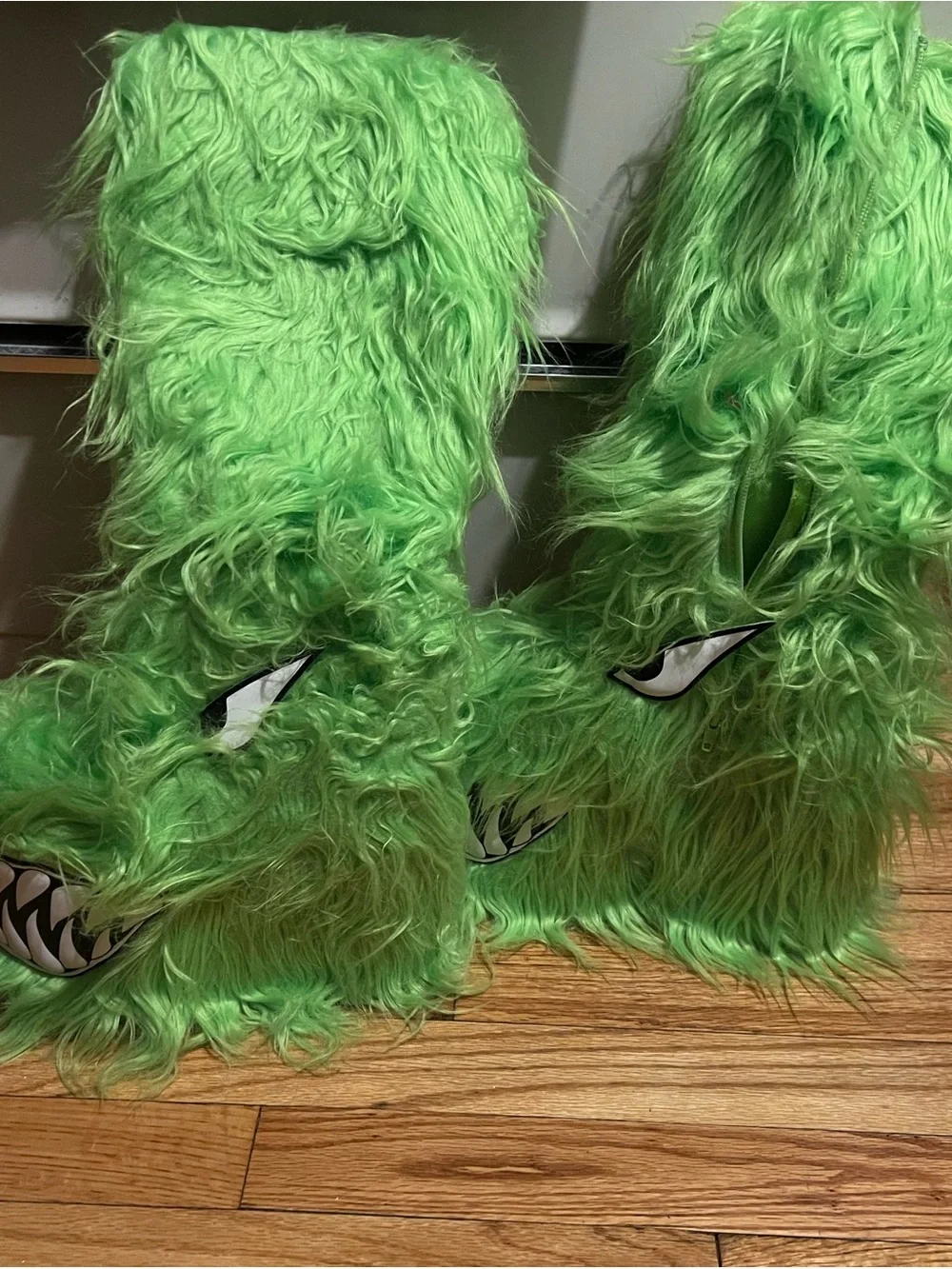 Fluffy Green Monster Platform Boots, size 6